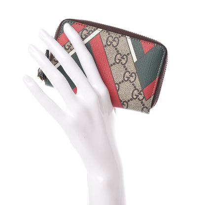 Gucci GG Supreme Monogram Chevron Zip Around Card Case Wallet Beige Green Red New Acero 2 of 9