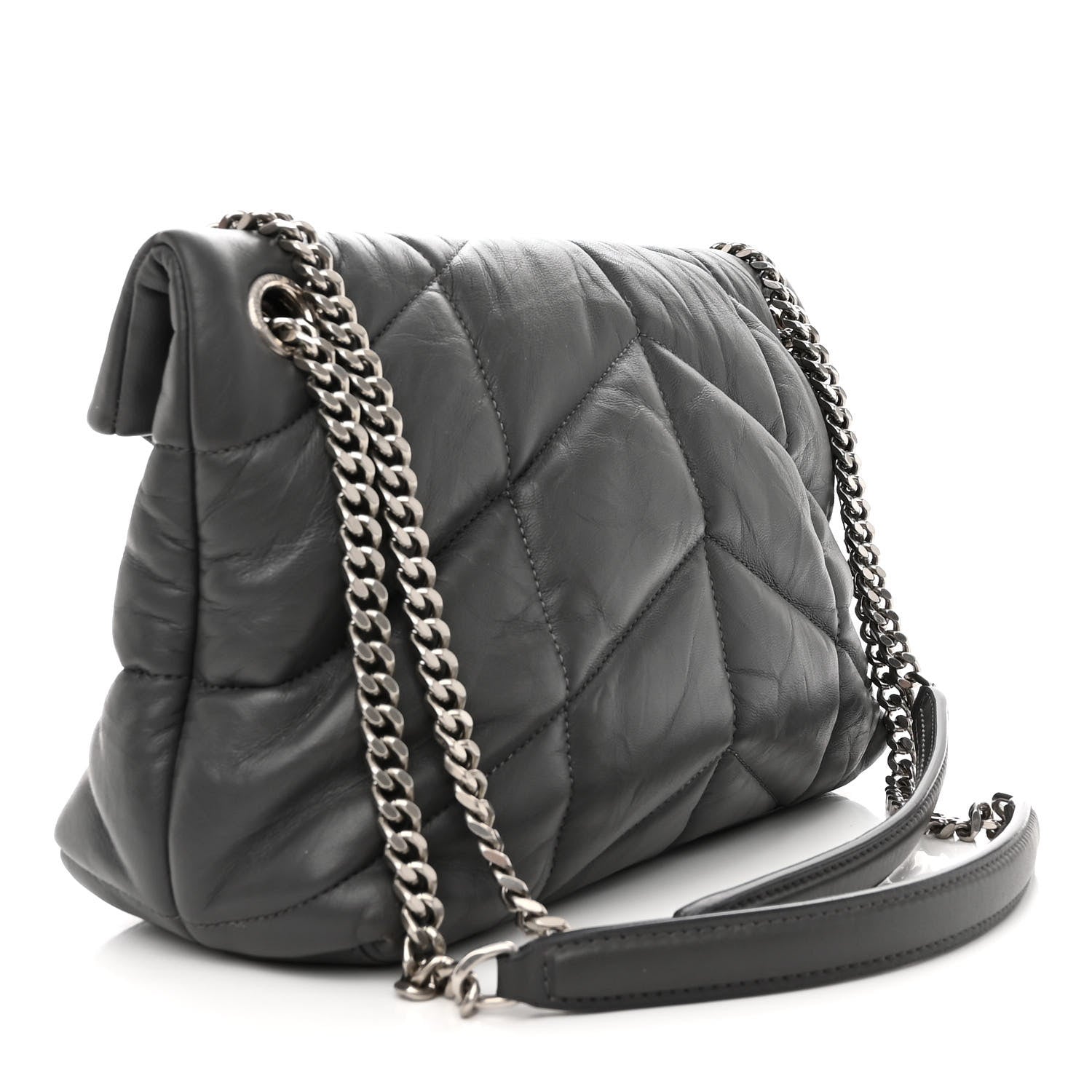 Saint Laurent Lambskin Quilted Small Loulou Puffer Monogram Chain Satchel Concrete 3 of 16