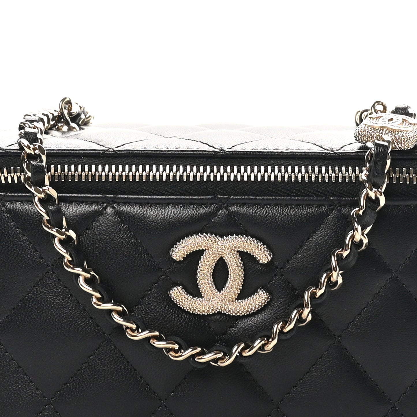 Lambskin Quilted Small Vanity Case With Chain Black