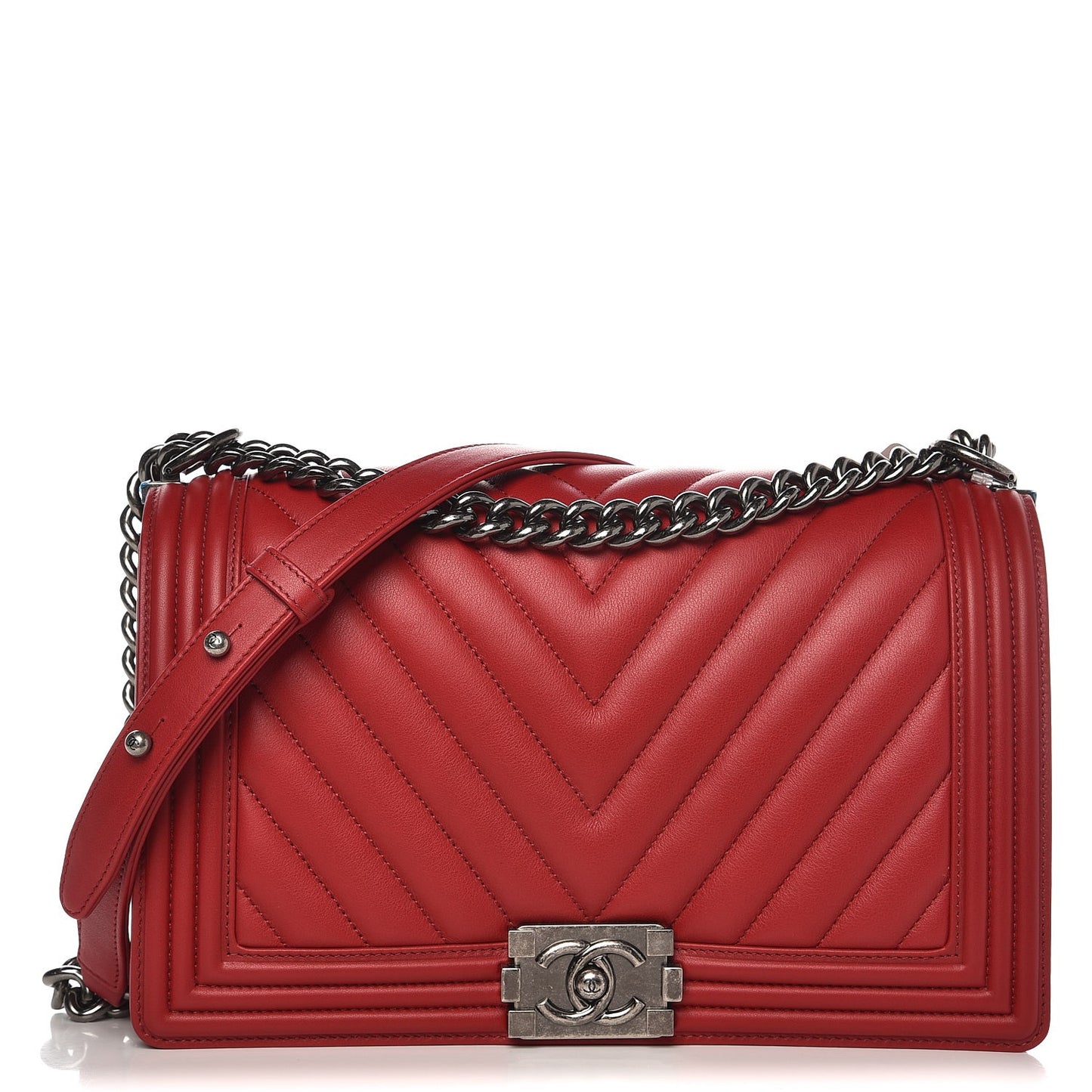 Calfskin Chevron Quilted New Medium Boy Flap Dark Red