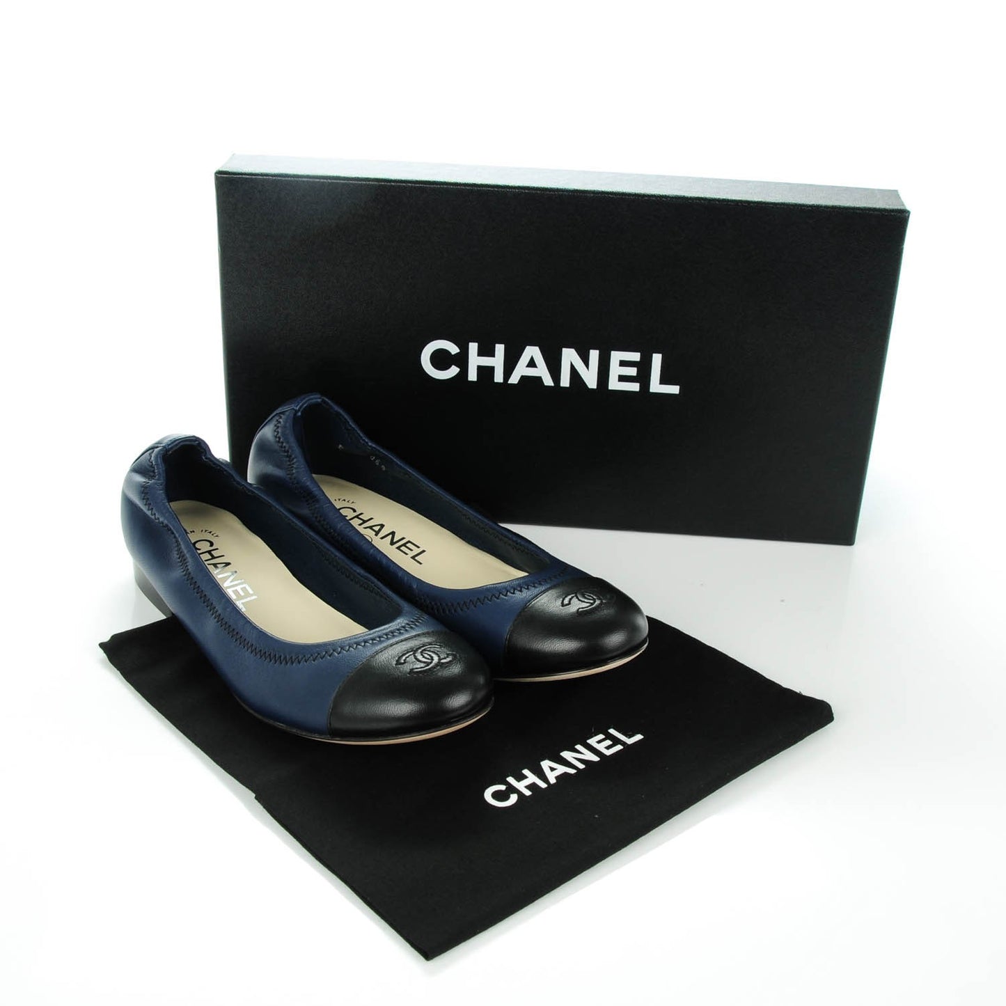 Lambskin Cap Toe Ballerina Flats 35 Dark Navy Black