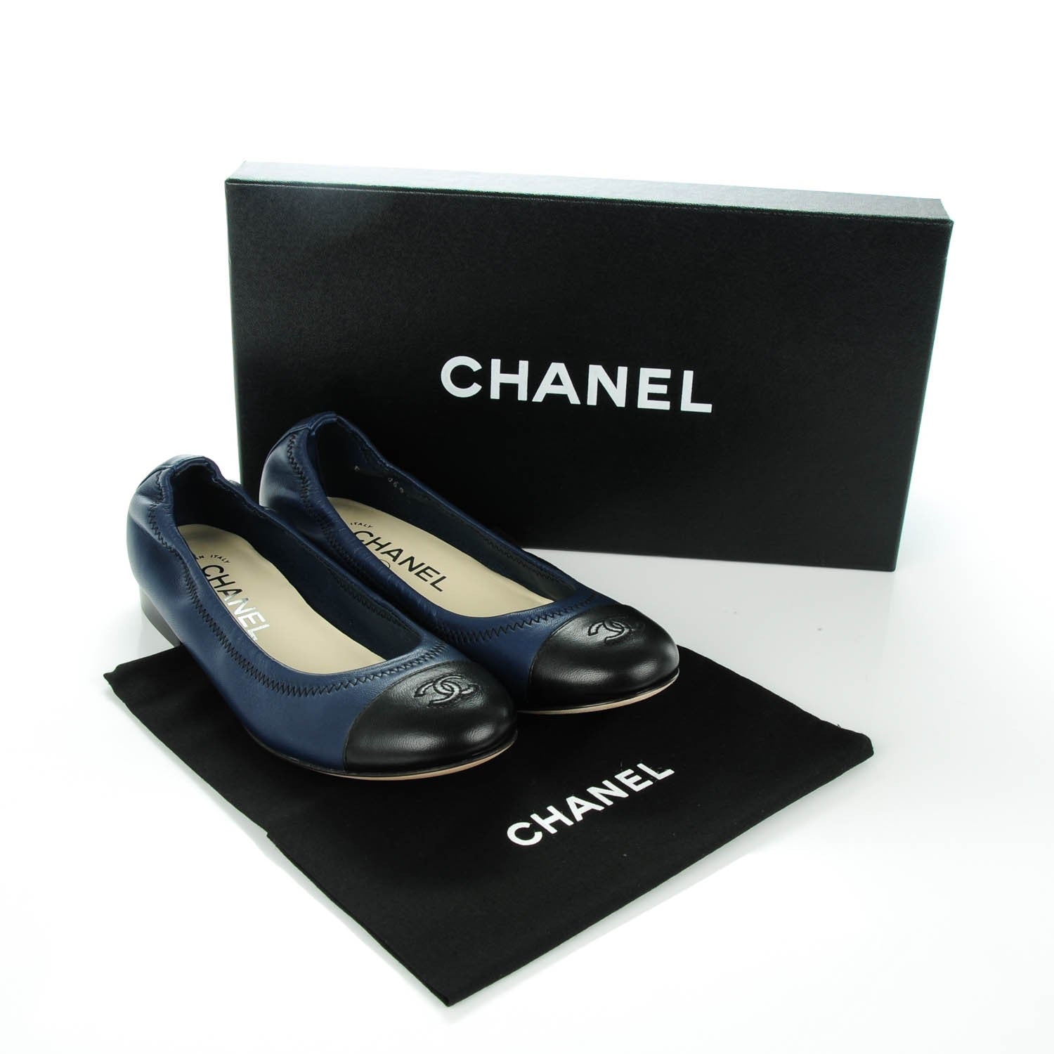 Chanel Lambskin Cap Toe Ballerina Flats 35 Dark Navy Black 8 of 9