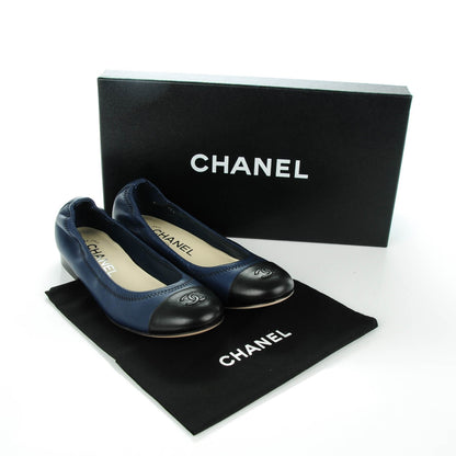 Chanel Lambskin Cap Toe Ballerina Flats 35 Dark Navy Black 8 of 9
