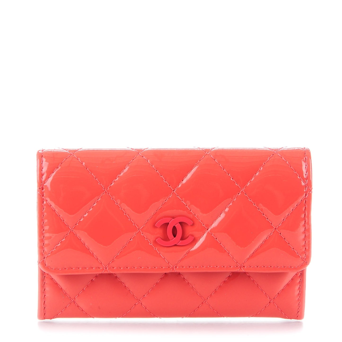 Patent Quilted Flap Card Holder Dark Pink