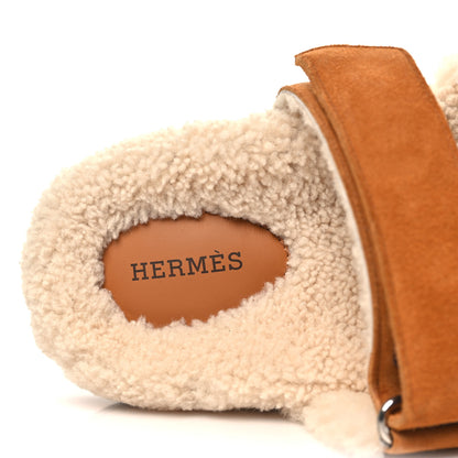 Hermes Suede Goatskin Woolskin Womens Chypre Sandals 39 Naturel Ecru 8 of 9
