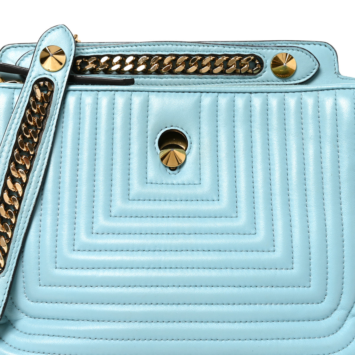 Fendi Shiny Nappa Trapuntata Small DotCom Click Top Handle Chain Satchel Light Blue 8 of 10
