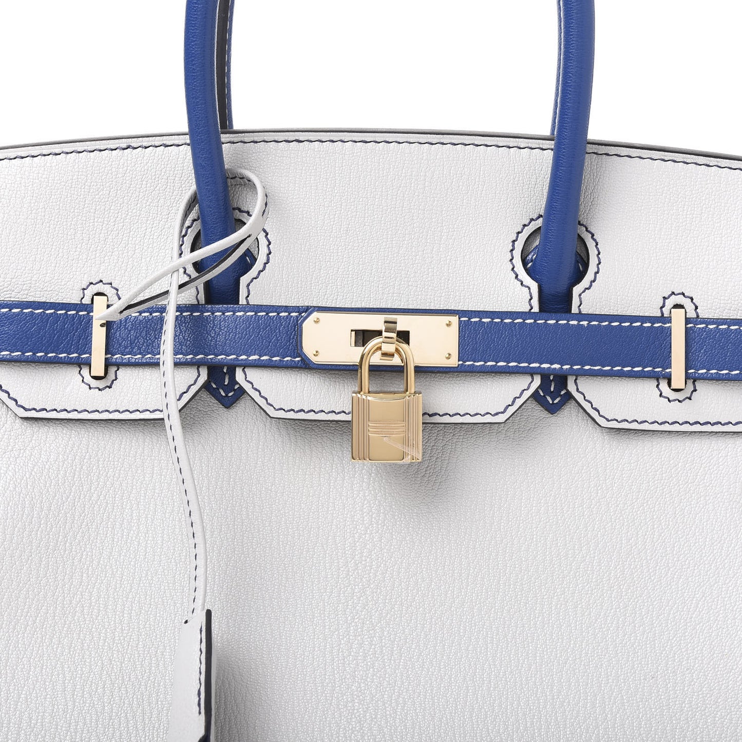 Chevre Mysore Bi-Color Horseshoe Birkin 30 Gris Perle Bleu Electrique