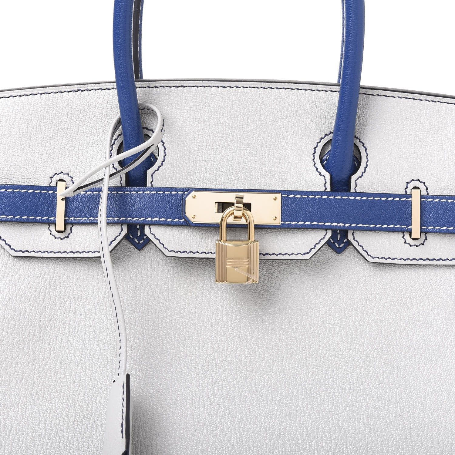 Hermes Chevre Mysore Bi-Color Horseshoe Birkin 30 Gris Perle Bleu Electrique 11 of 14