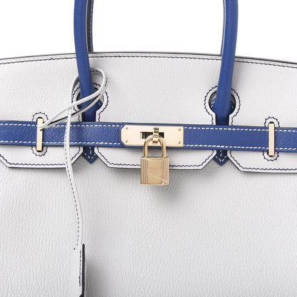 Hermes Chevre Mysore Bi-Color Horseshoe Birkin 30 Gris Perle Bleu Electrique 11 of 14