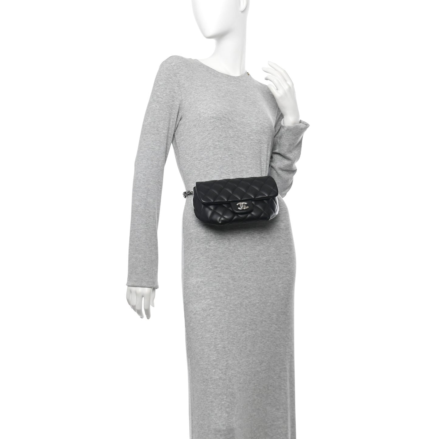 Calfskin Quilted CC Uniform Flap Belt Bag Black