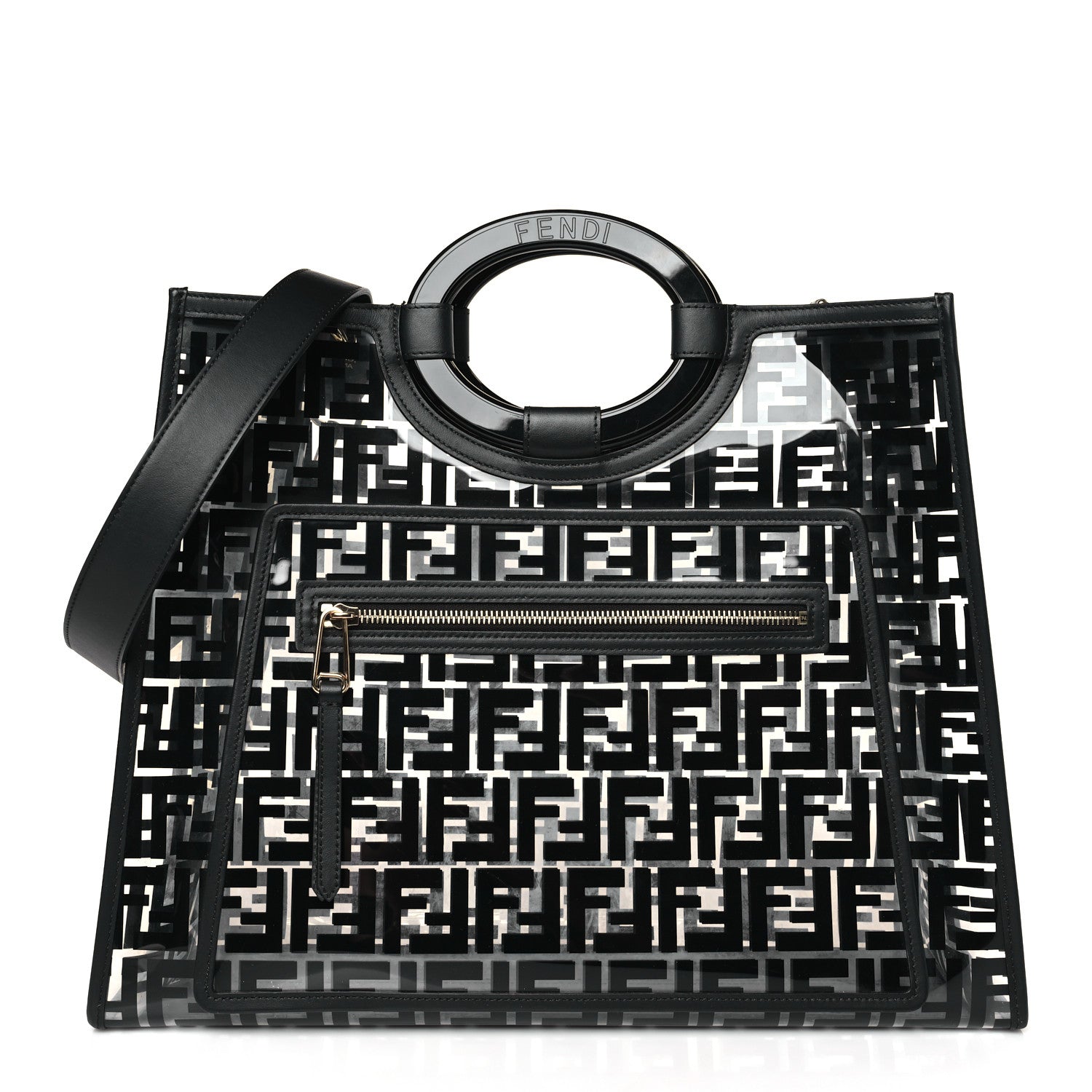 Fendi TPU FF Vitello Century Plexiglass Medium Runaway Shopper Tote Black 1 of 9