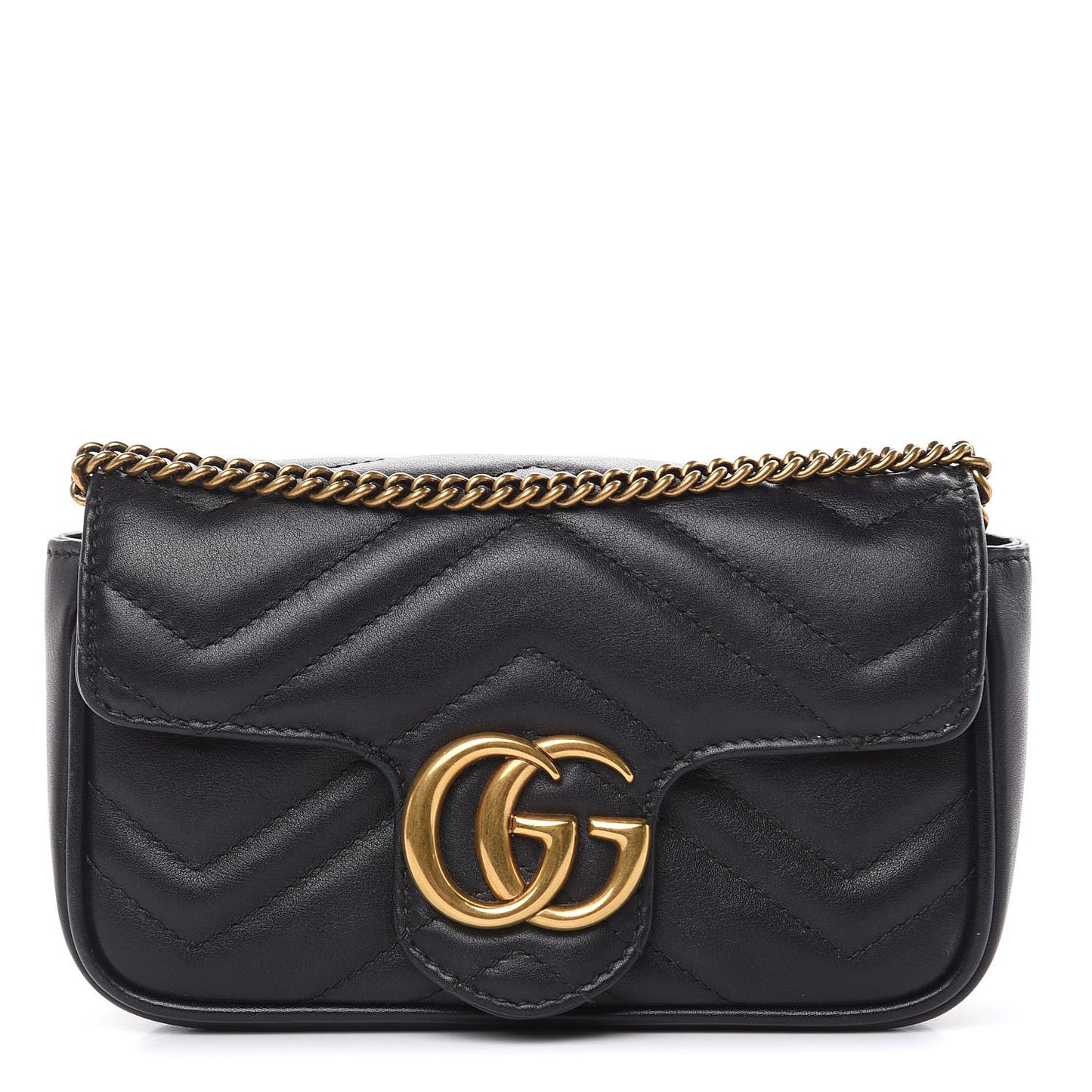 Calfskin Matelasse Super Mini GG Marmont Shoulder Bag Black
