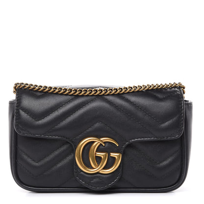 Gucci Calfskin Matelasse Super Mini GG Marmont Shoulder Bag Black 1 of 14