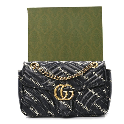 Gucci X BALENCIAGA Calfskin Matelasse Logo Print Small GG Marmont Shoulder Bag Black 11 of 11