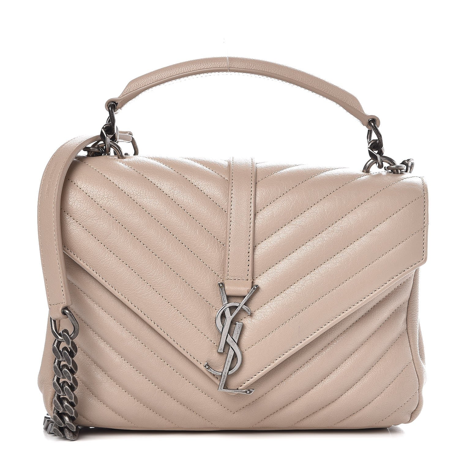 Saint Laurent Sheepskin Matelasse Chevron Monogram Medium College Bag Rose Antic 1 of 7