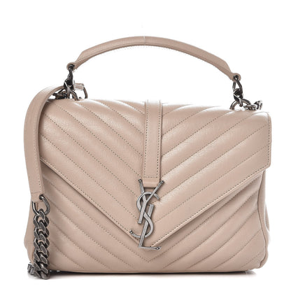 Saint Laurent Sheepskin Matelasse Chevron Monogram Medium College Bag Rose Antic 1 of 7