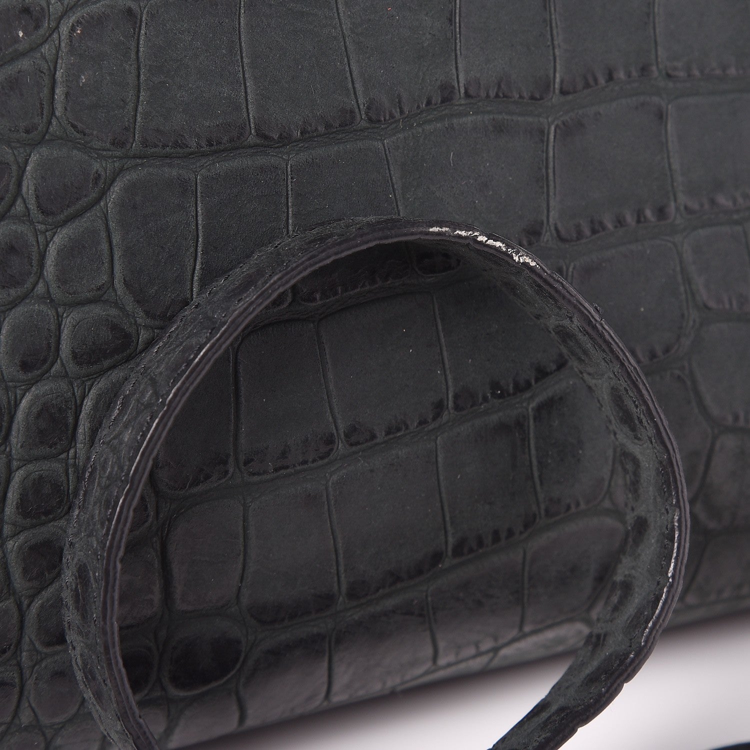Saint Laurent Calfskin Crocodile Embossed Small Sac de Jour Dusty Black 10 of 14