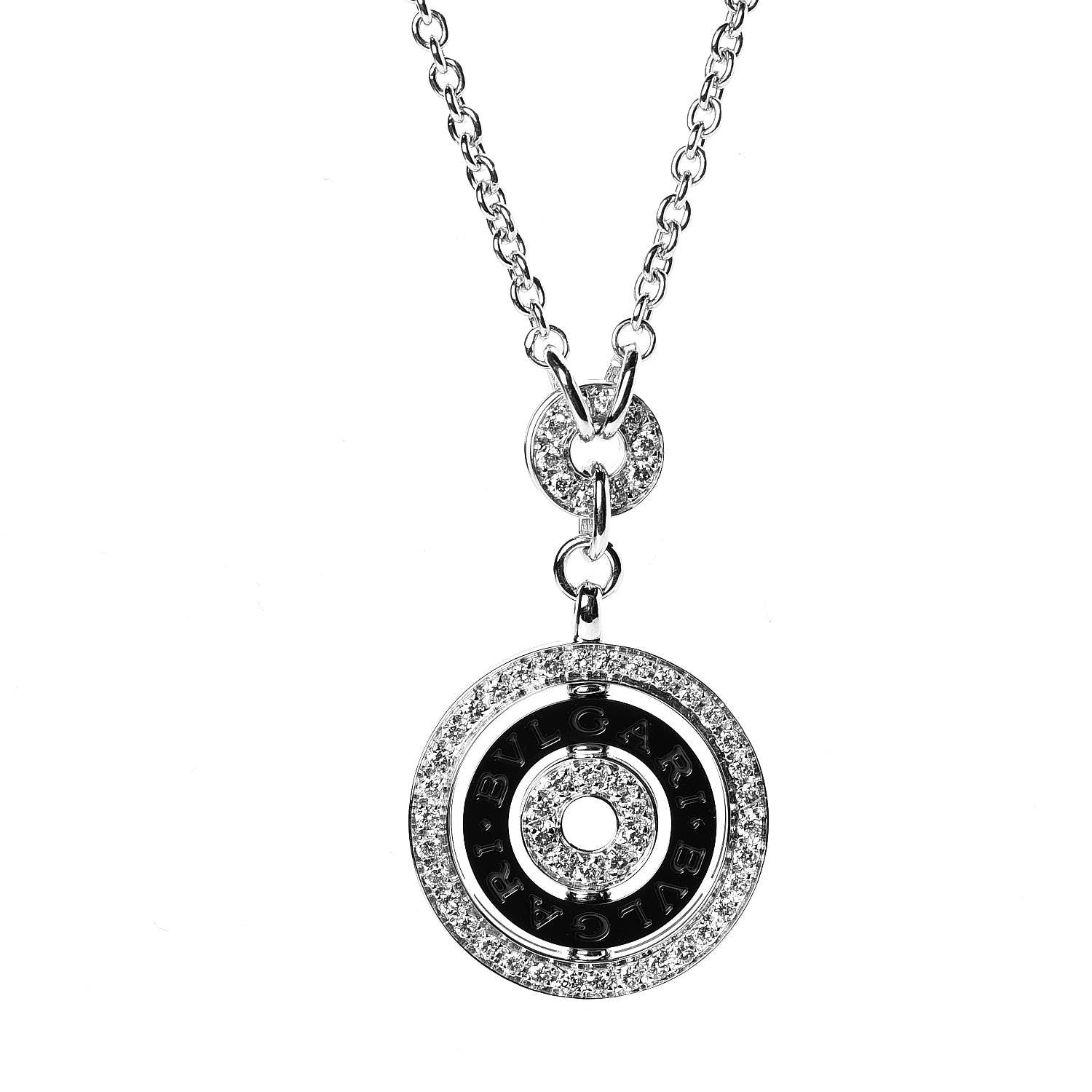 Bulgari 18K White Gold Diamond Black Ceramic Astrale Cerchi Pendant Necklace 4 of 5