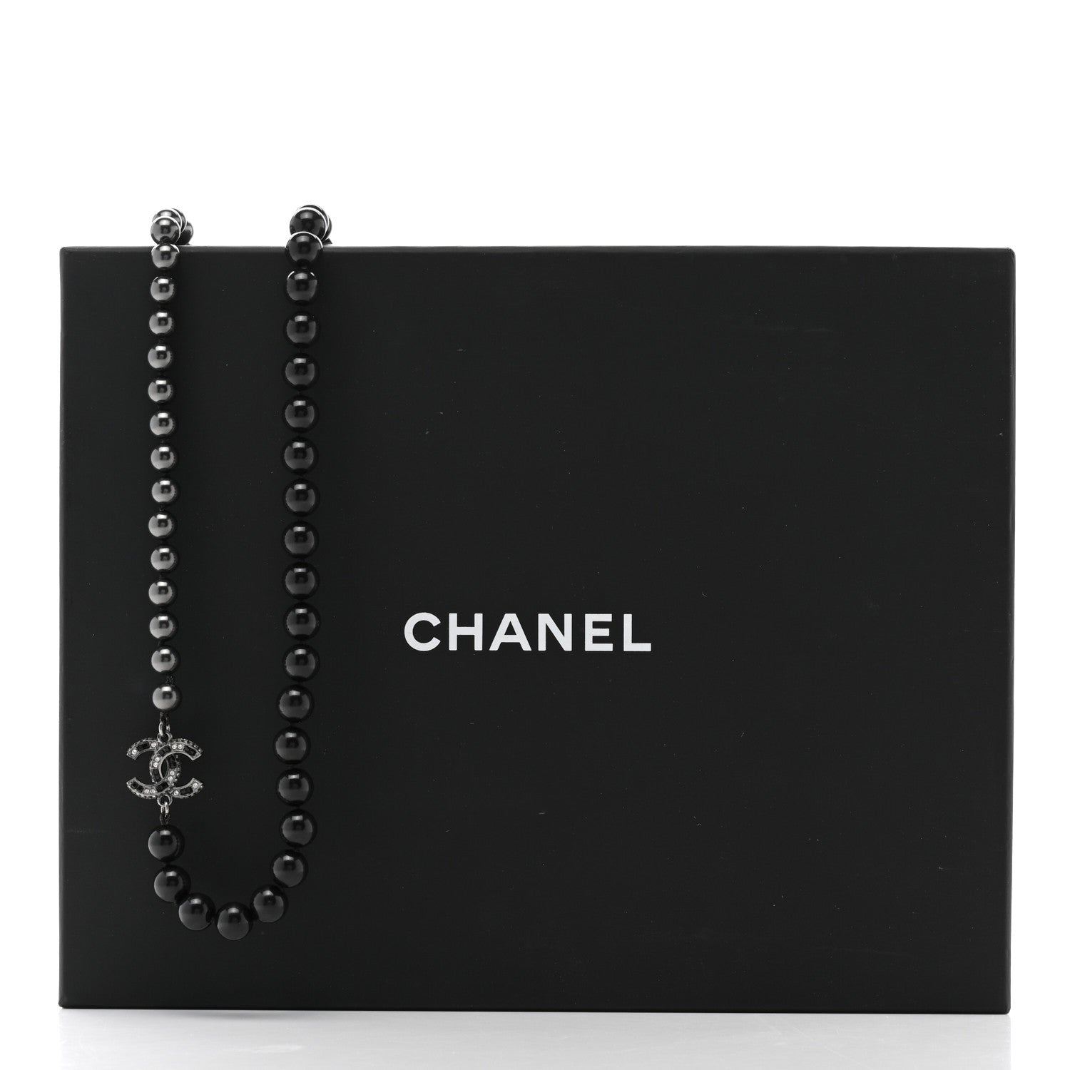 Chanel Ruthenium Graduated Bead Crystal CC Long Necklace Black 6 of 6