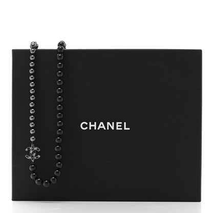 Chanel Ruthenium Graduated Bead Crystal CC Long Necklace Black 6 of 6
