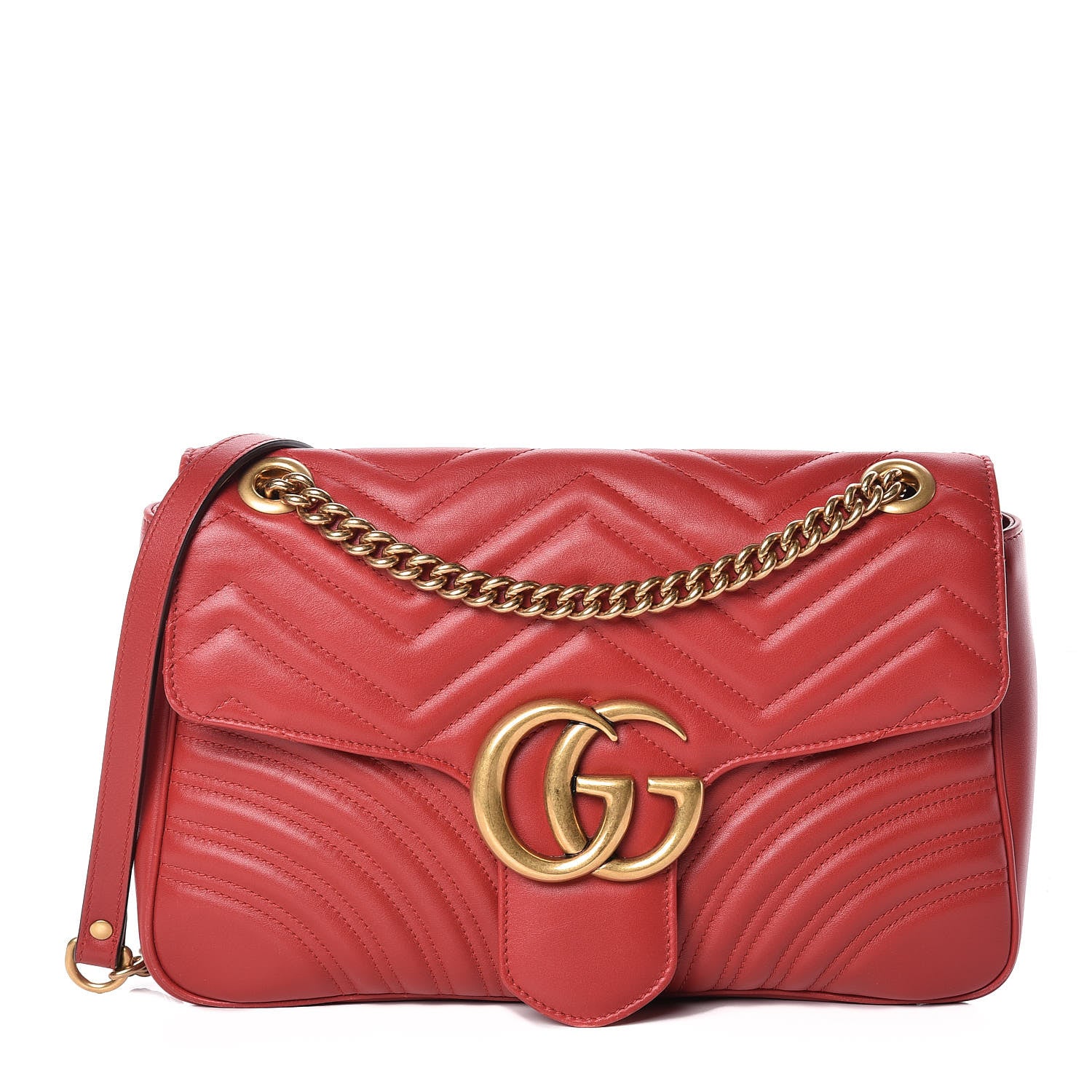 Gucci Calfskin Matelasse Medium GG Marmont Shoulder Bag Hibiscus Red 1 of 14