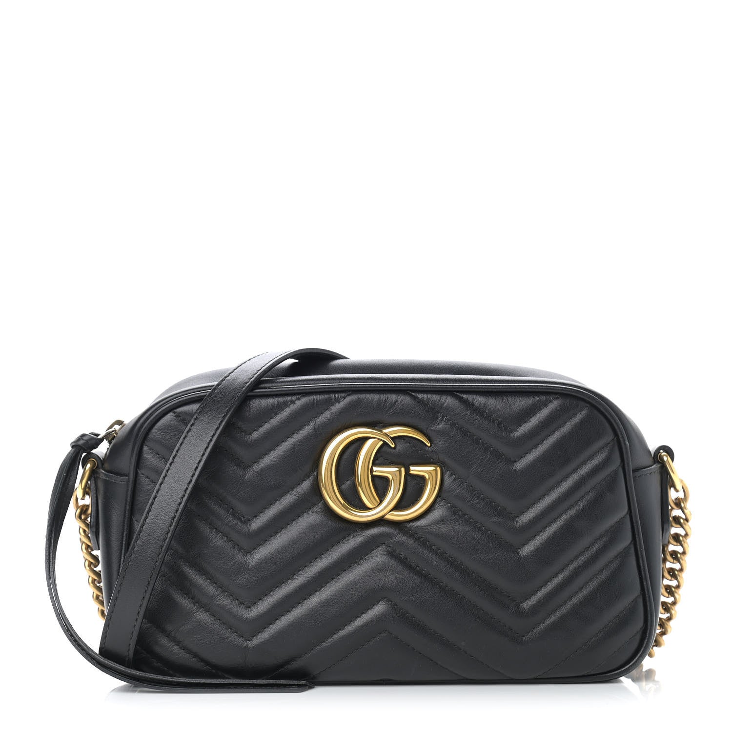 Gucci Calfskin Matelasse Small GG Marmont Chain Shoulder Bag Black 1 of 11