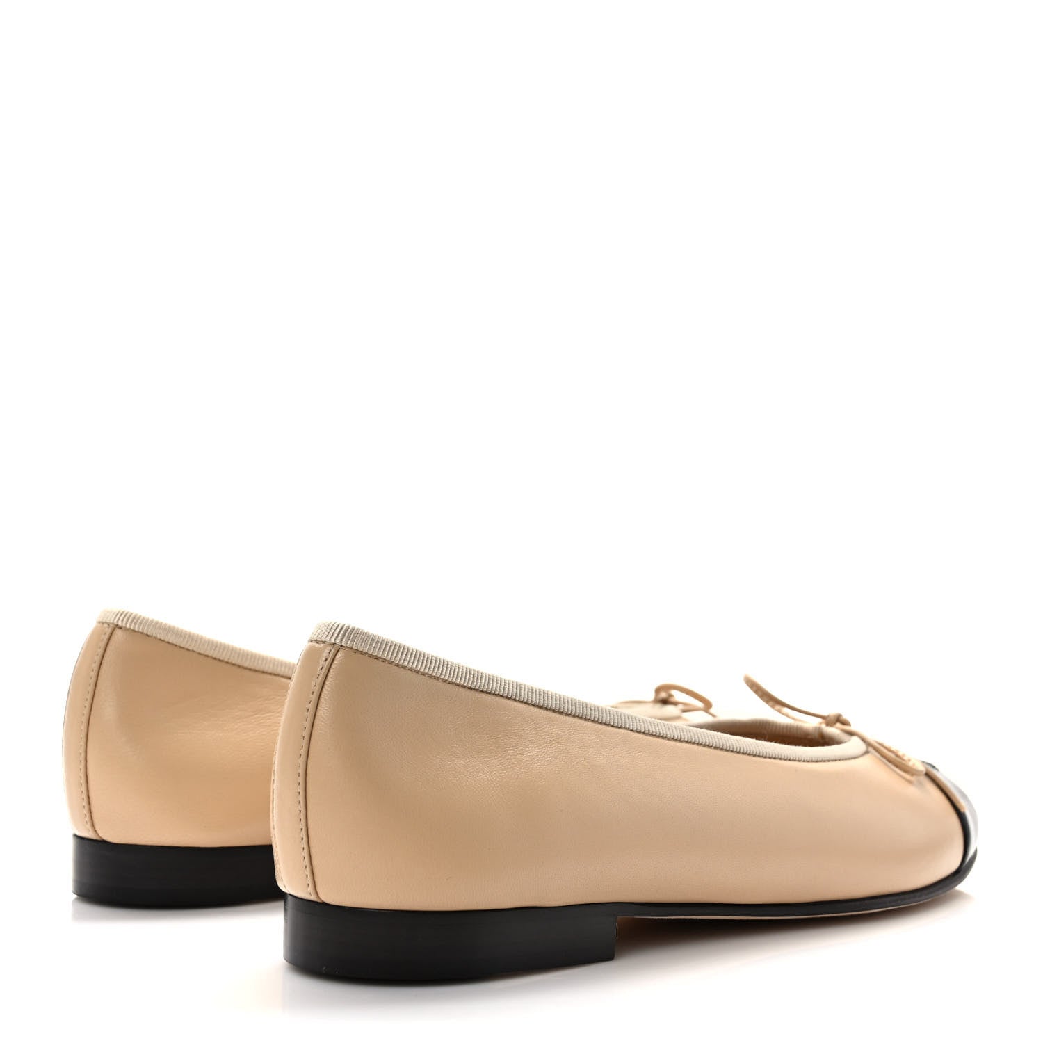 Chanel Lambskin Cap Toe CC Ballerina Flats 37.5 Beige Black 4 of 8