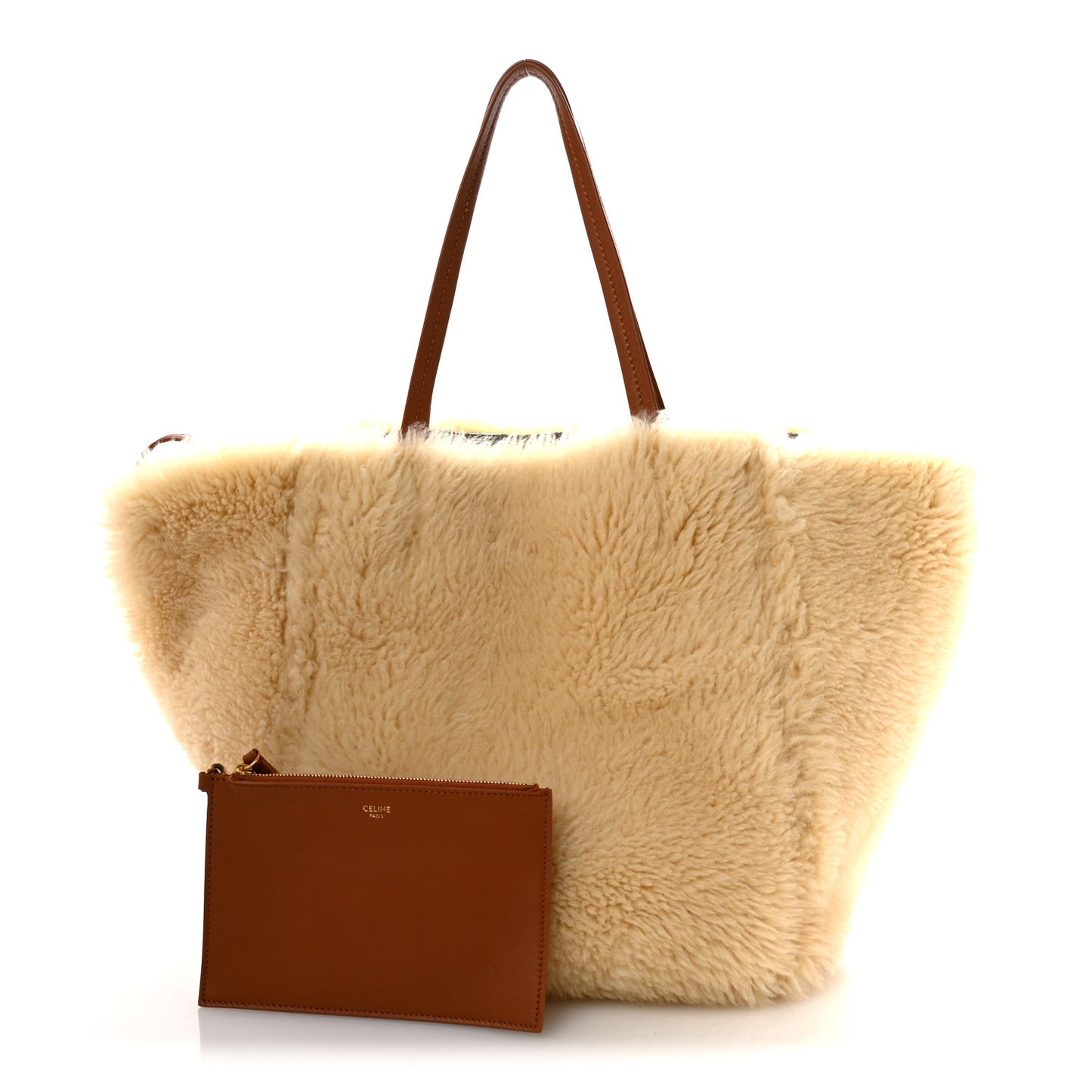 Metallic Lambskin Shearling Medium Phantom Cabas Reversible Tote Natural Silver