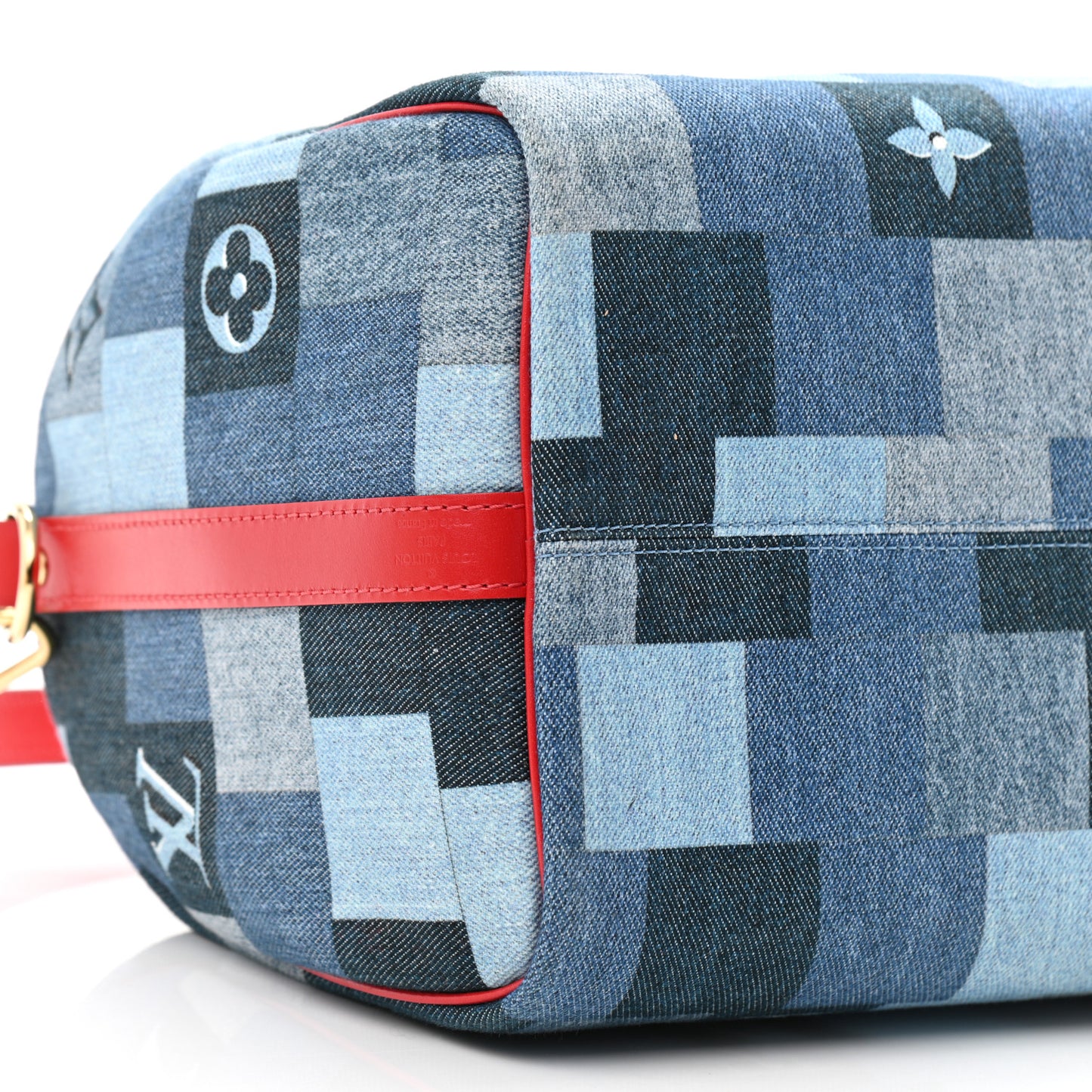 Denim Damier Monogram Patchwork Speedy Bandouliere 30 Blue Rouge