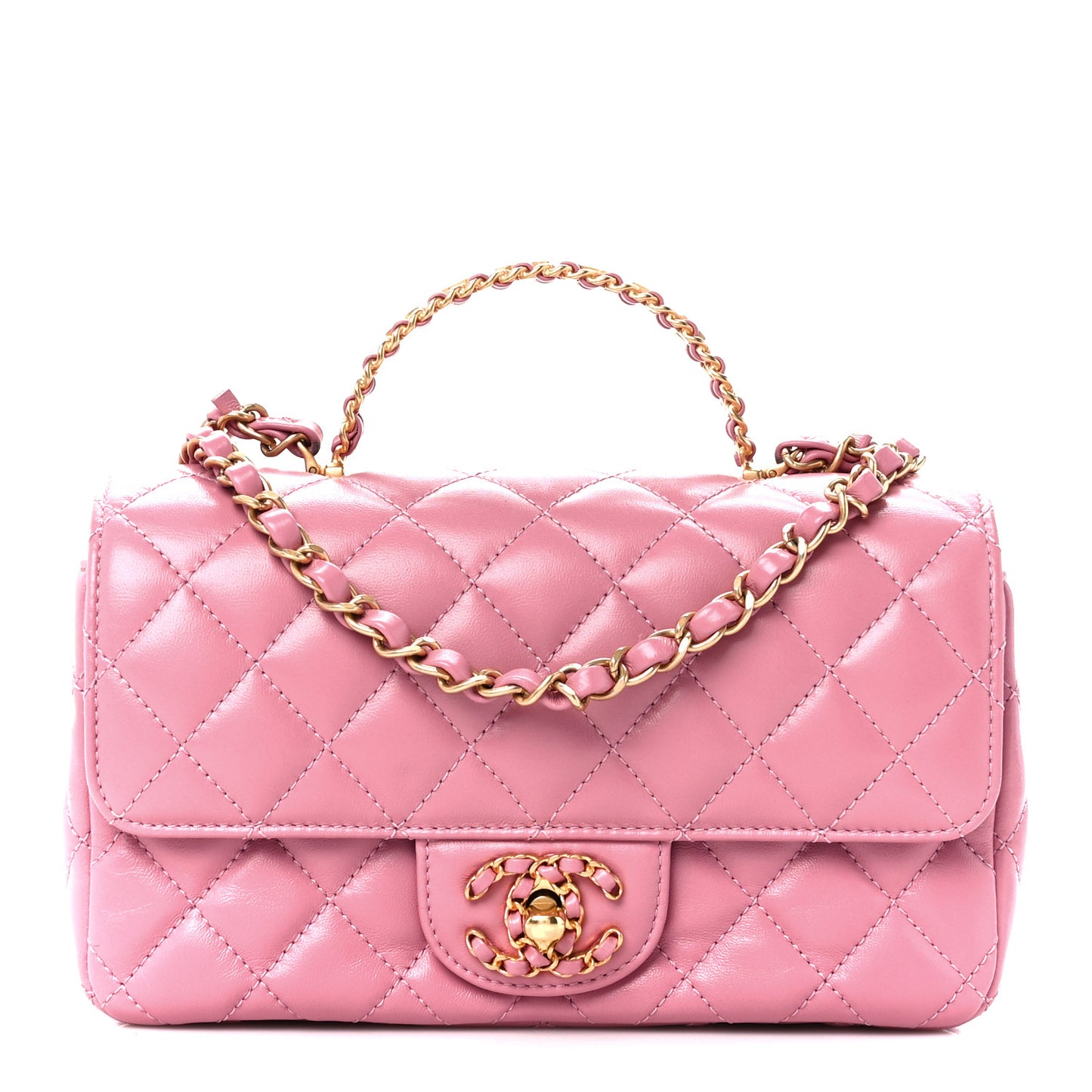 Lambskin Quilted Mini Strass On Top Flap Pink