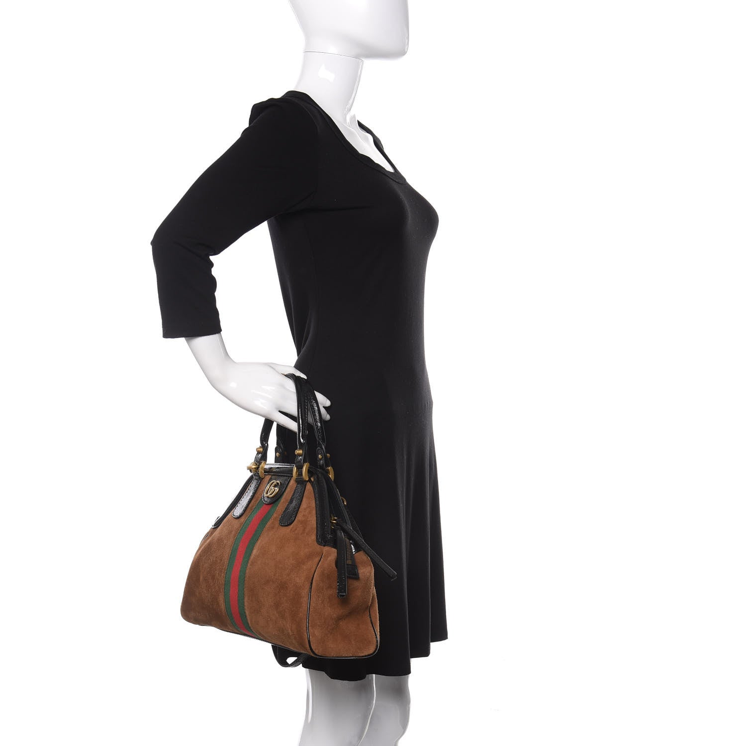 Gucci Suede Ophidia Medium Re(Belle) Top Handle Bag Nocciola Black 3 of 11