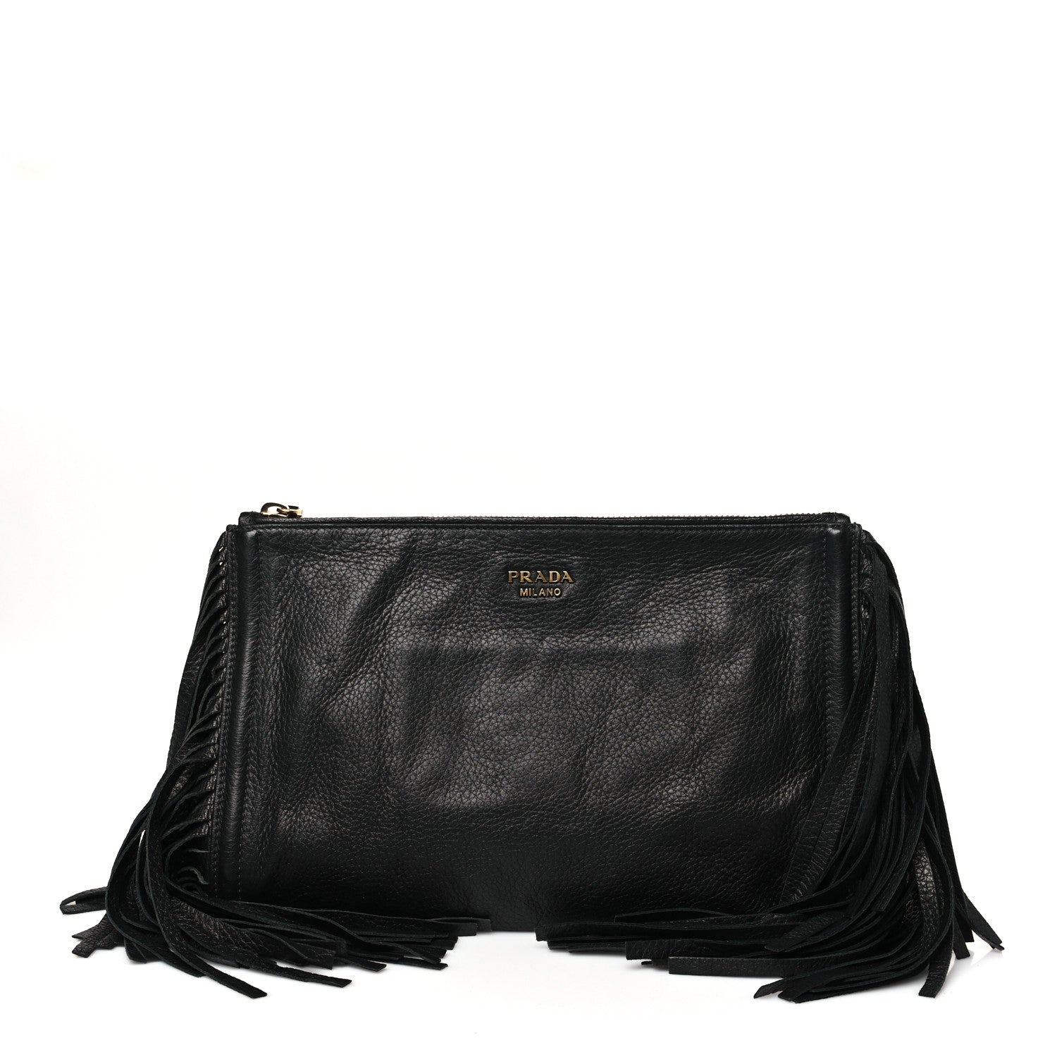 Prada Cervo Deerskin Fringe Clutch Black 1 of 9