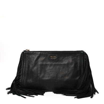 Prada Cervo Deerskin Fringe Clutch Black 1 of 9