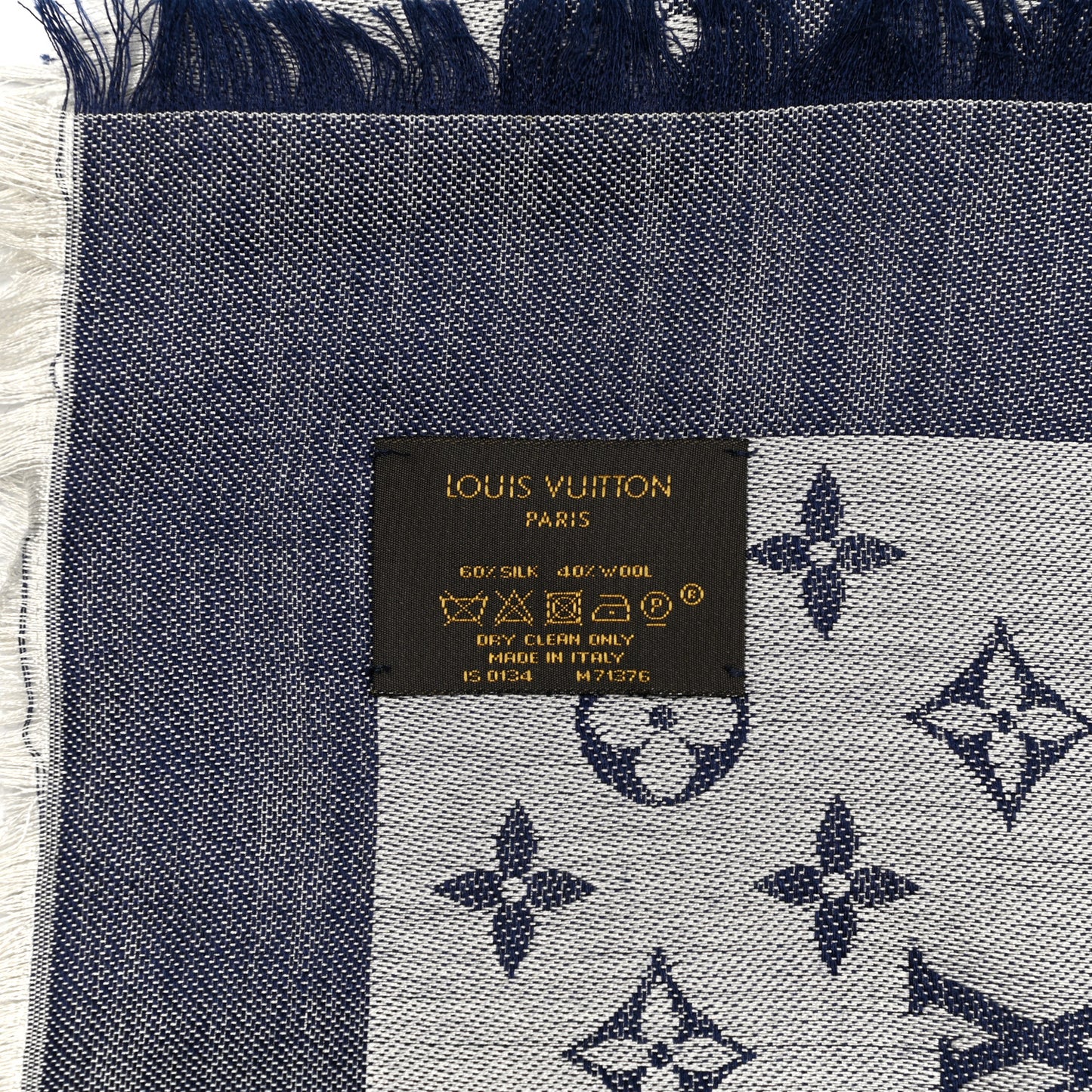 Silk Wool Monogram Denim Shawl Blue