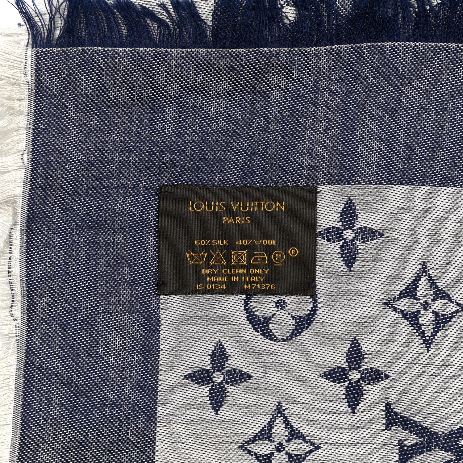 Louis Vuitton Silk Wool Monogram Denim Shawl Blue 3 of 7