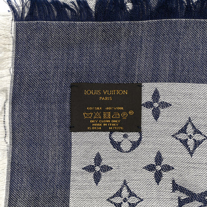 Louis Vuitton Silk Wool Monogram Denim Shawl Blue 3 of 7