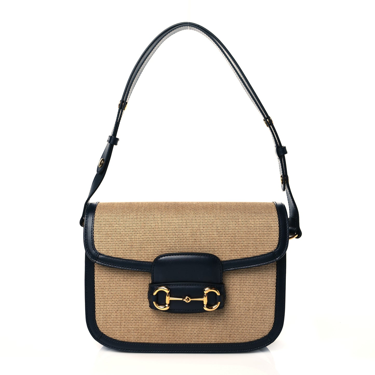 Vintage Rice Canvas Plutone Calfskin Horsebit 1955 Shoulder Bag Beige Black
