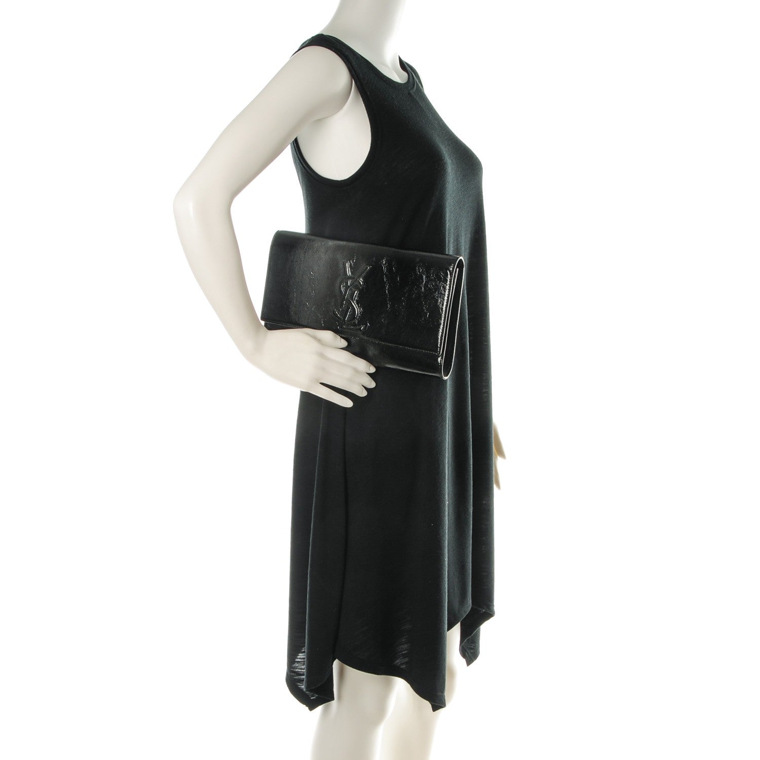 Saint Laurent Textured Patent Monogram Large Belle De Jour Clutch Black 2 of 8