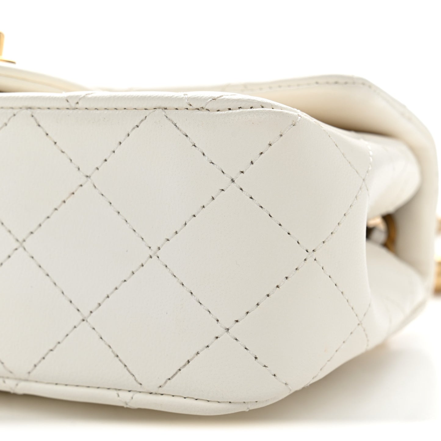 Lambskin Quilted Mini Rectangular Pearl Crush Flap White