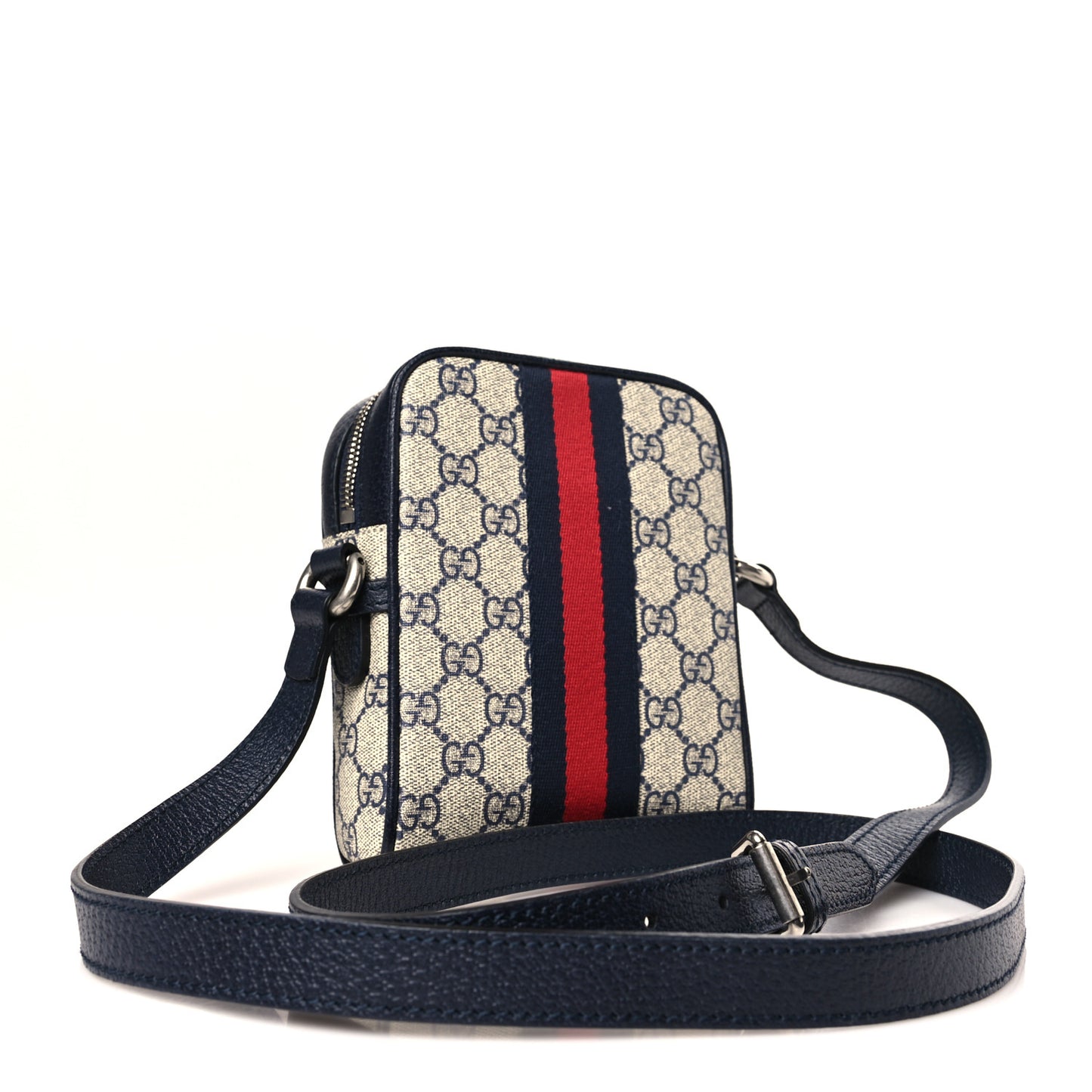 GG Supreme Monogram Textured Calfskin Web Mini Ophidia Messenger Beige Blue