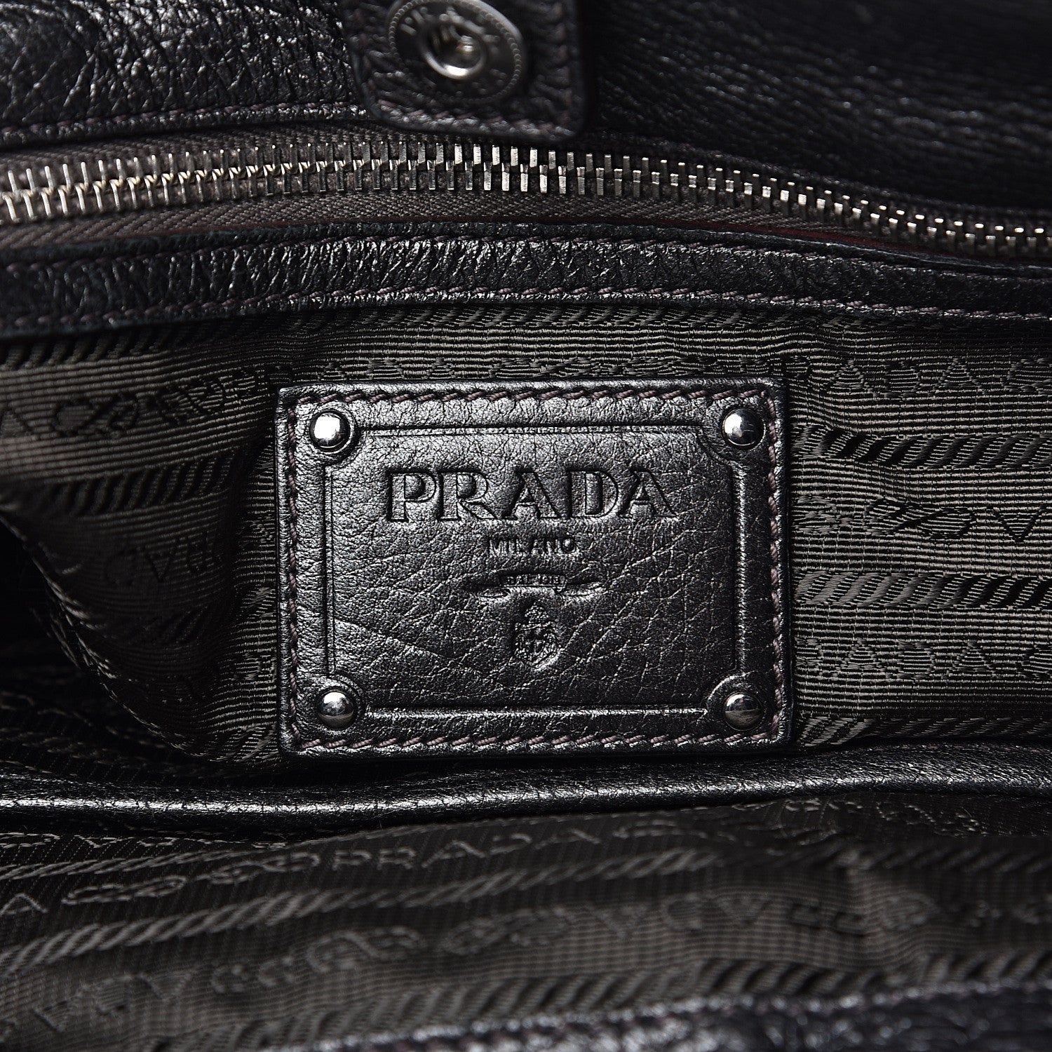 Prada Metallic Vitello Daino Shopping Tote Black 6 of 11