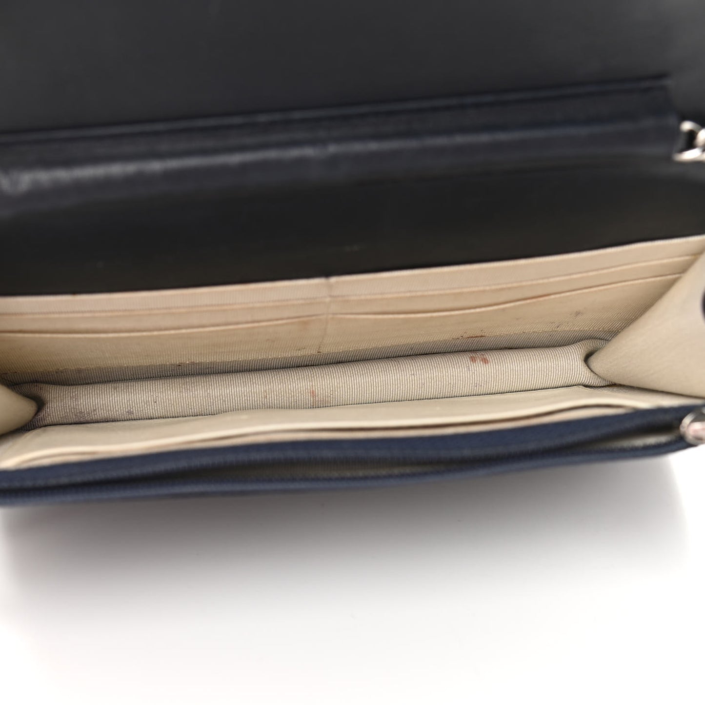 Grained Calfskin Diamond Stitched Wallet On Chain WOC Dark Navy White