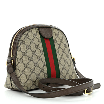 Gucci GG Supreme Monogram Textured Dollar Calfskin Web Small Ophidia Dome Shoulder Bag Beige Ebony New Acero 3 of 15