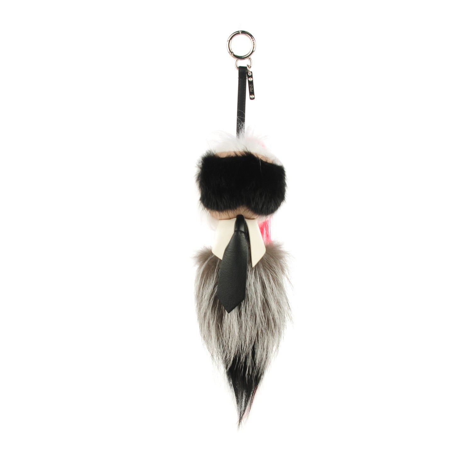 Fendi Fox Mink Goat Fur Nappa Karlito Bag Charm Black White Rosa 1 of 9