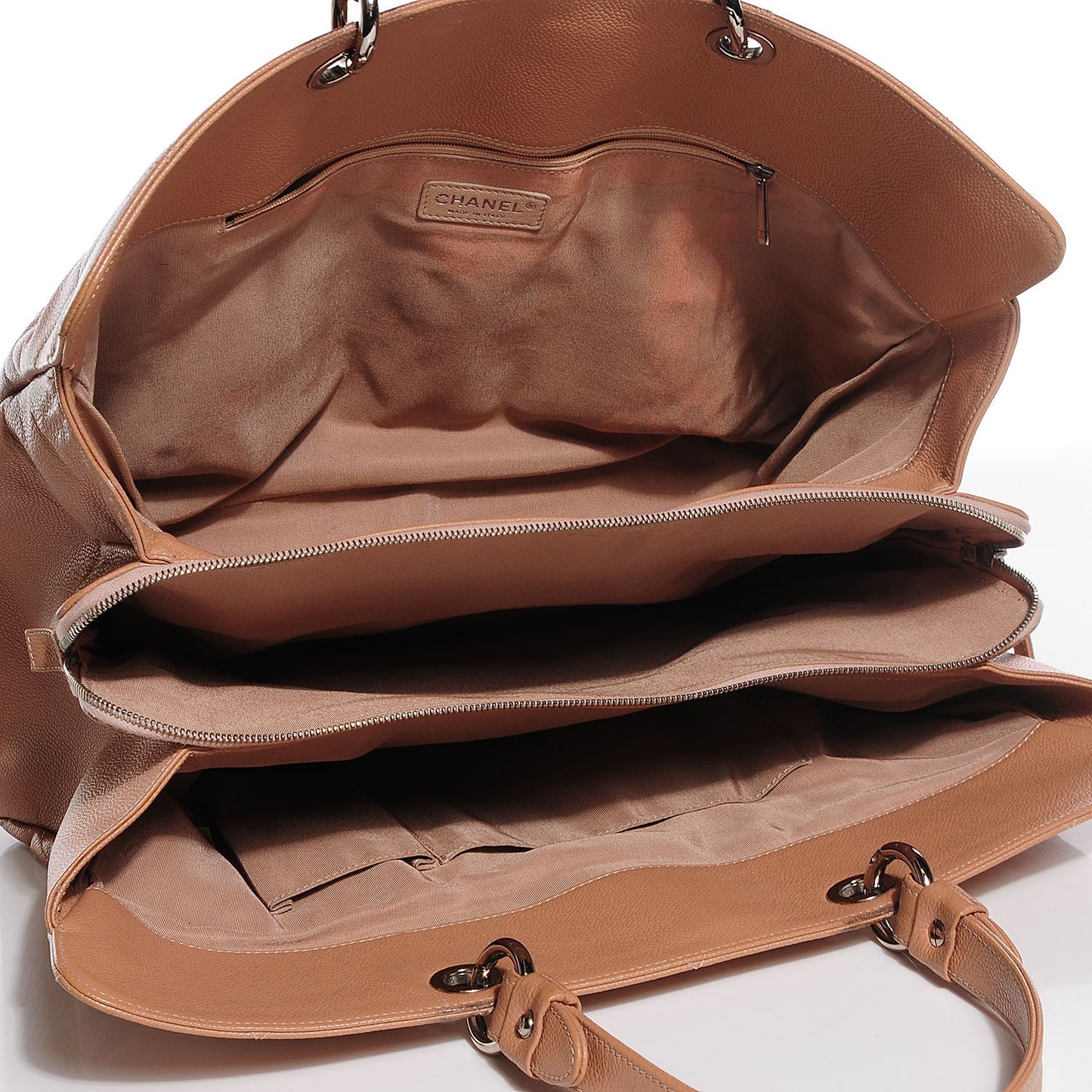 Soft Caviar Quilted Large CC Timeless Tote Beige