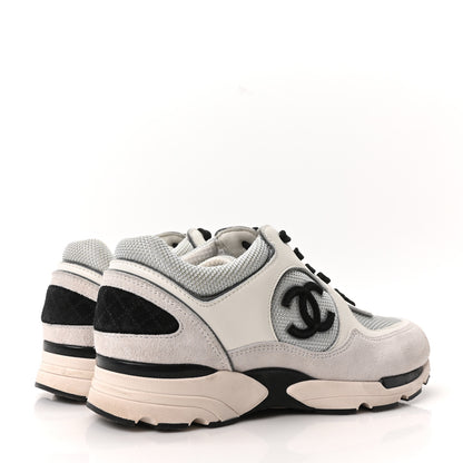 Chanel Mesh Suede Calfskin Grained Calfskin Womens CC Sneakers 37.5 White Silver Light Grey 5 of 8