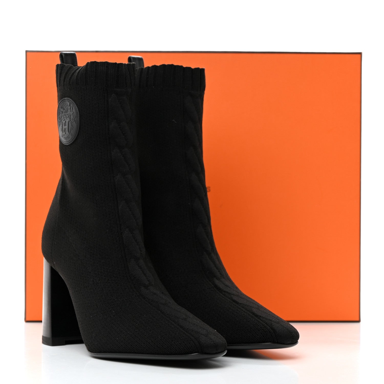 Hermes Knit Calfskin Volver 90 Ankle Boots 37 Black 9 of 9