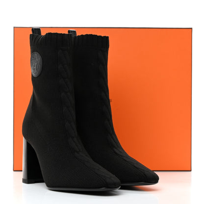 Hermes Knit Calfskin Volver 90 Ankle Boots 37 Black 9 of 9