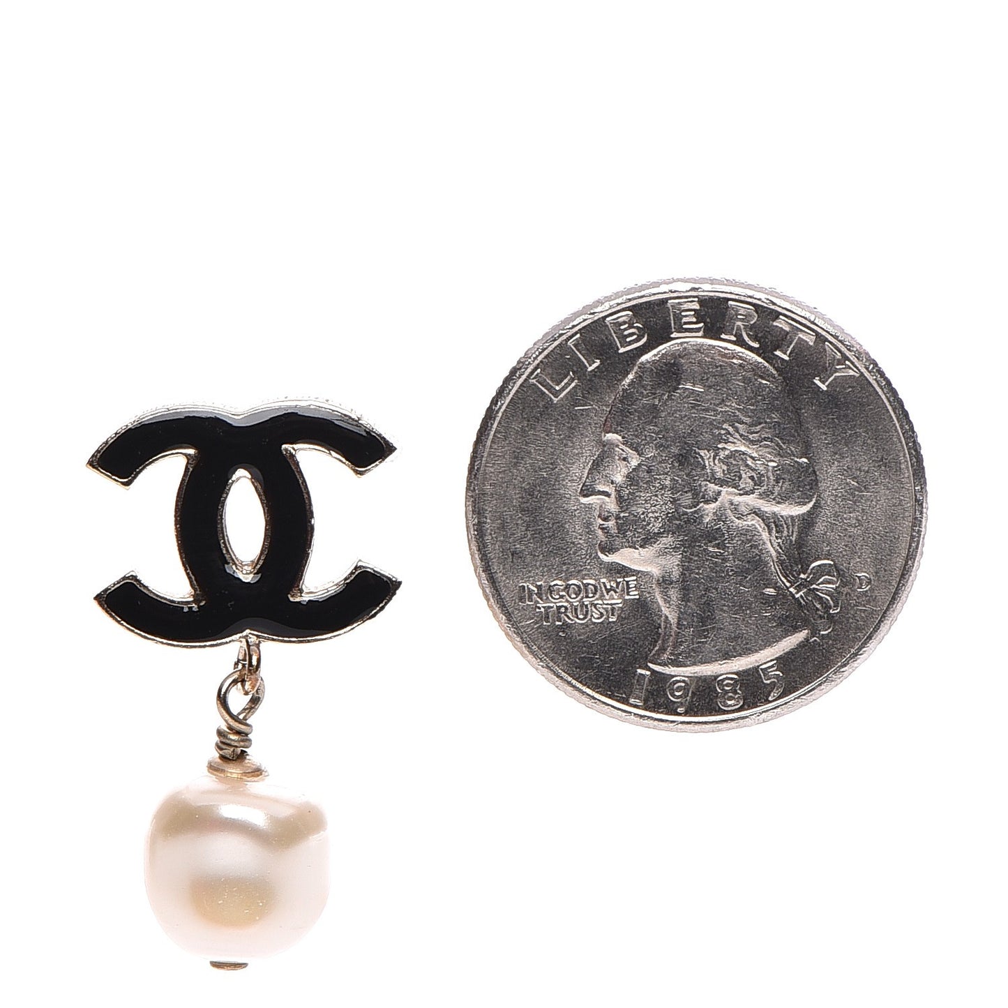 Pearl Enamel CC Drop Earrings Black Gold
