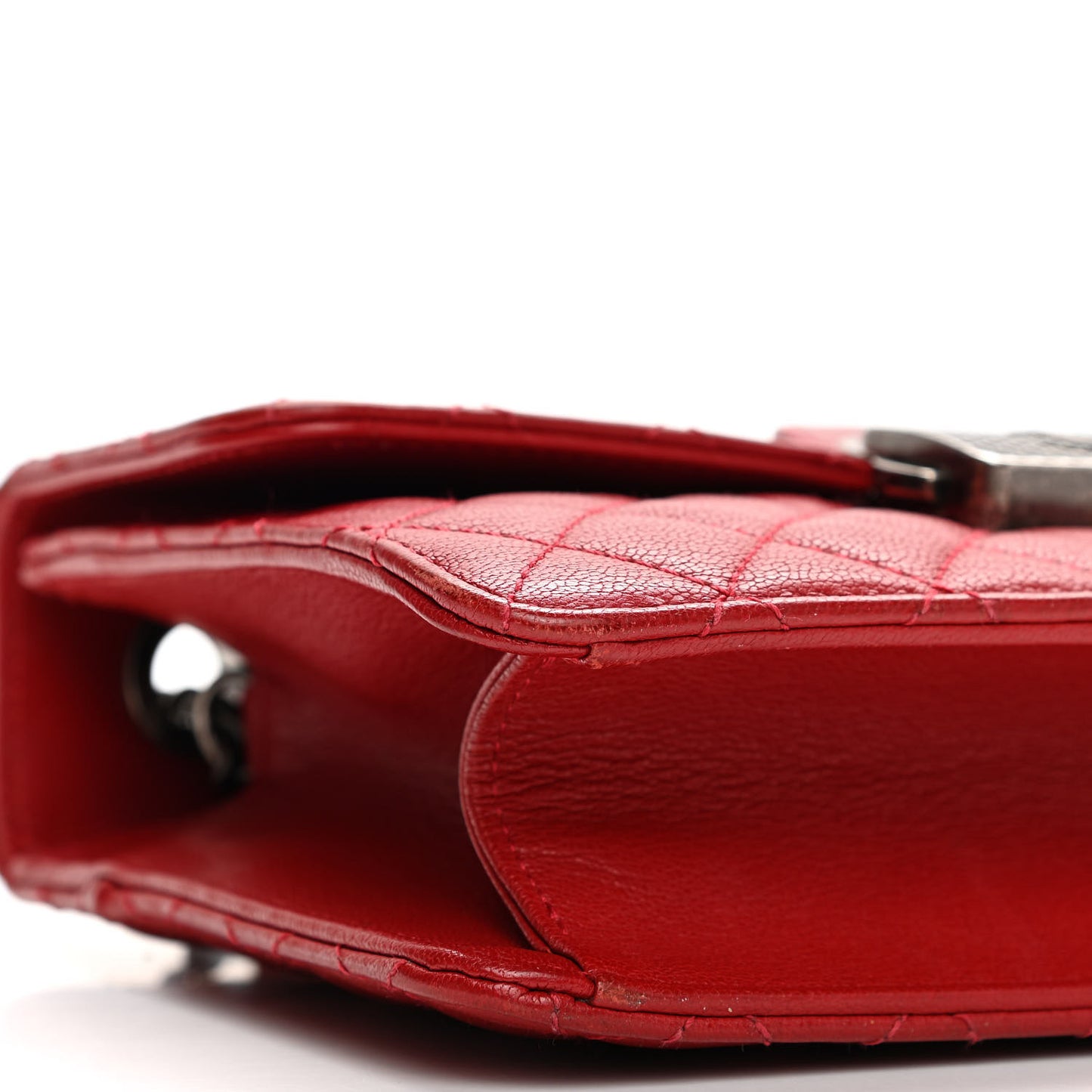 Goatskin Quilted Small CC University Top Handle Flap Red